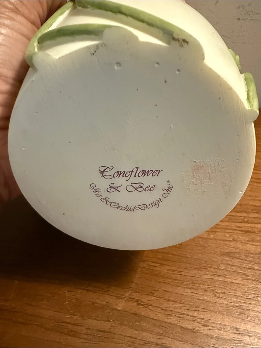 Vintage Pink Floral Porcelain Vase with Raised Coneflower & Bee Design